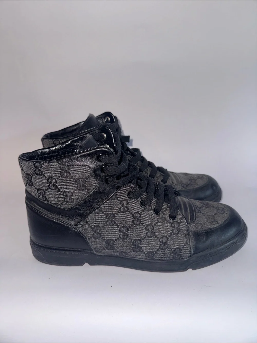 Gucci Black GG Monogram Canvas Leather High Top Men’s Sneakers Size 7